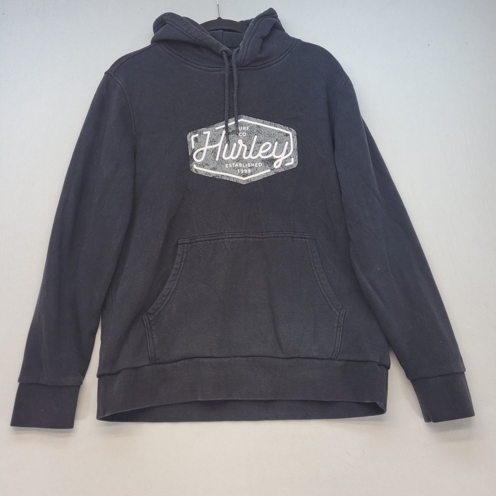 Hurley‎ Hoodie Mens Medium Black Surf Graphic Pullover Fleece Pocket